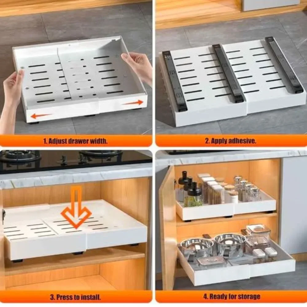 2 pack pull-out cabinet organizer expandable drawer white metal 21